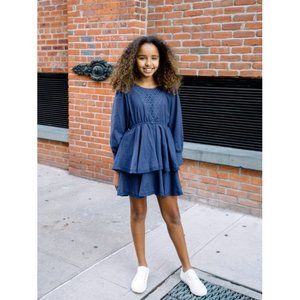 New Girl's School Dress outfit Navy Dark Blue lace 100% cotton New with tags Ava